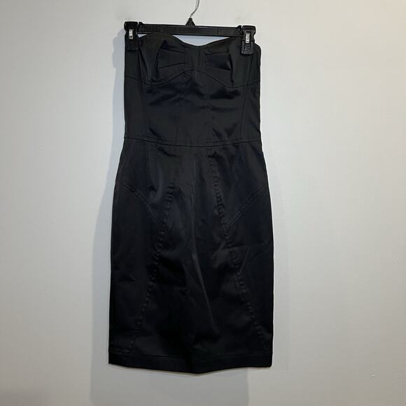 Club Monaco black satin strapless Corset Cocktail Dress Size 2 New With Tags - Picture 1 of 7